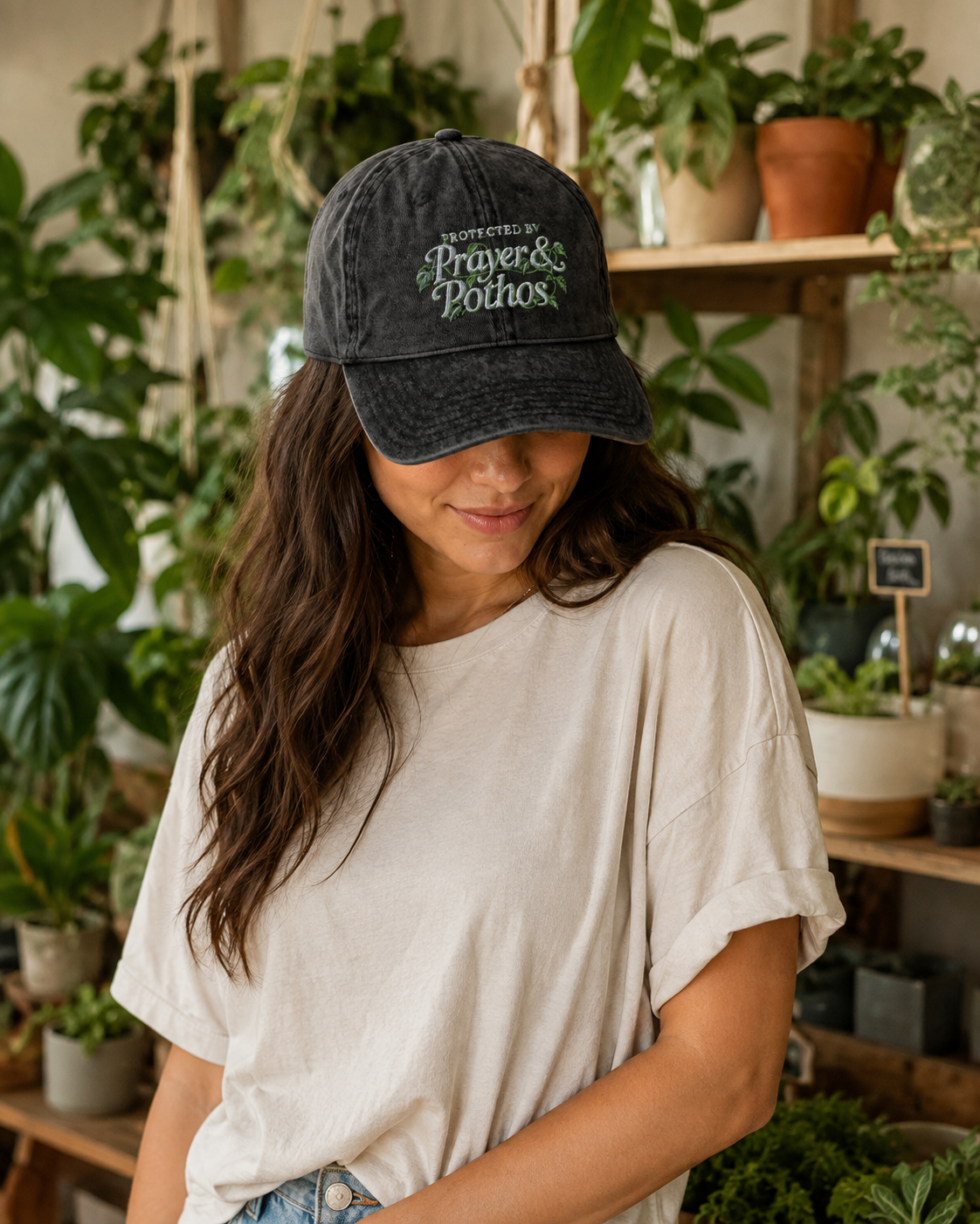 Protected by Prayer & Pothos Vintage Embroidered Cap