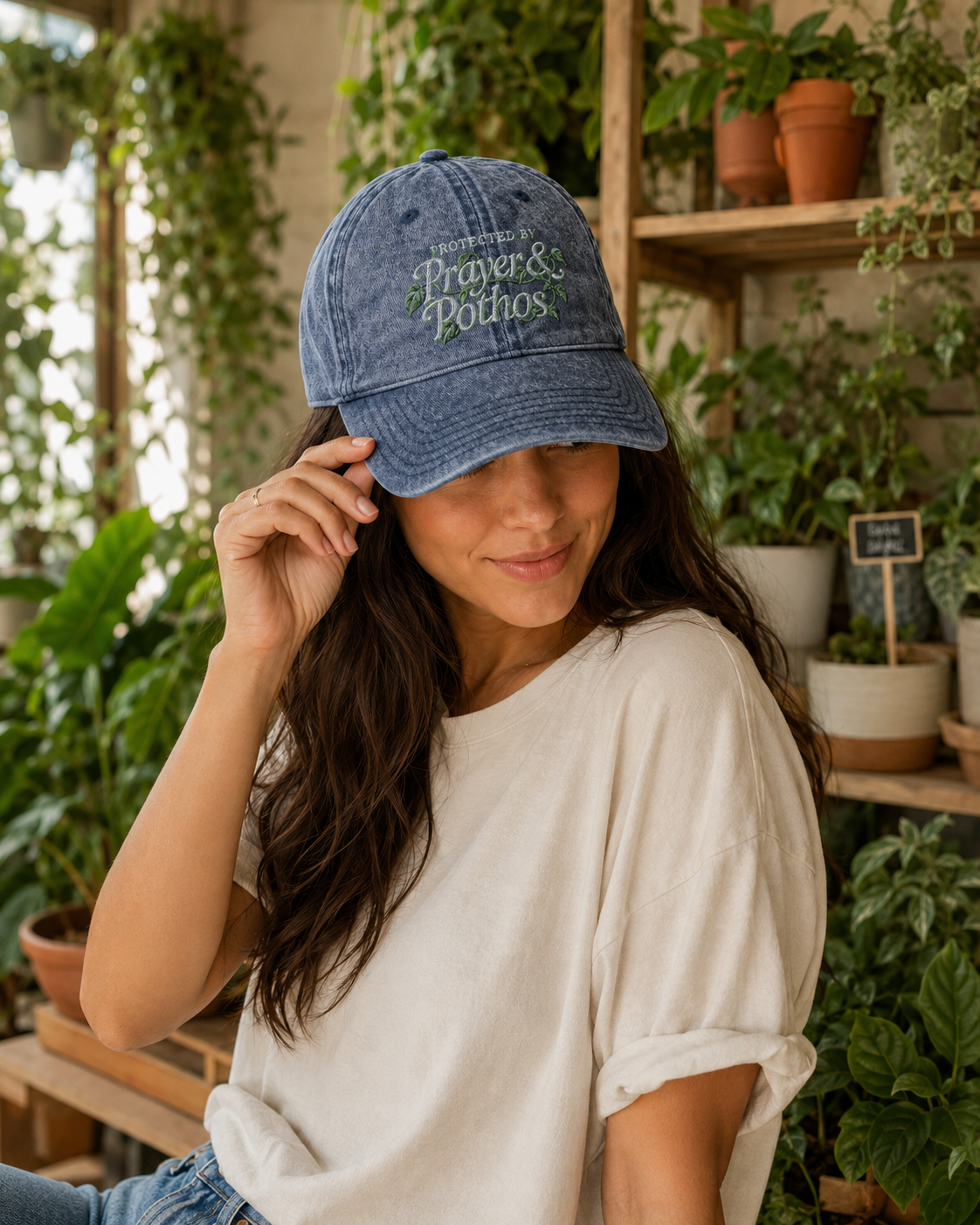 Protected by Prayer & Pothos Vintage Embroidered Cap