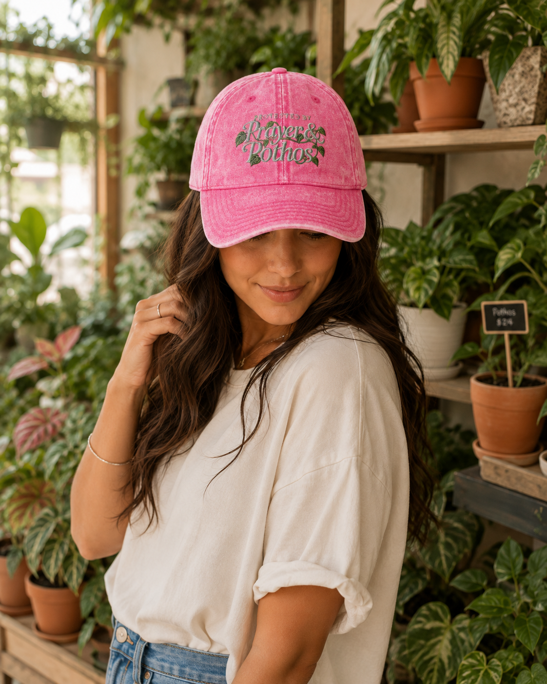 Protected by Prayer & Pothos Vintage Embroidered Cap